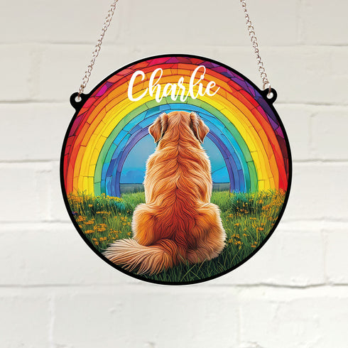 Golden Retriever Rainbow Bridge Personalised Stained Glass Effect Suncatcher